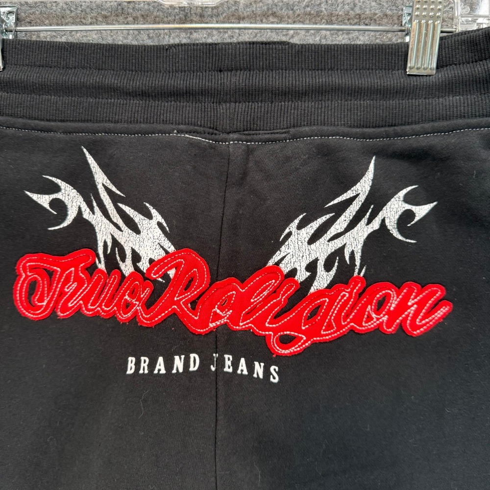 True Religion Sweat Shorts Womens XS Black Flame Graphic Y2K Lounge Gym Casual - Picture 7 of 10